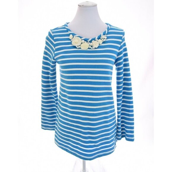 Susan Graver Sz XS Embellished Bib Pullover Sweatshirt Blouse Top Blue Striped - Picture 1 of 8